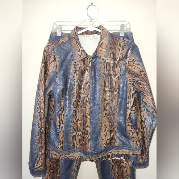 Harlow‎ vintage 3 piece faux leather animal print outfit jacket skirt pants - Picture 2 of 15